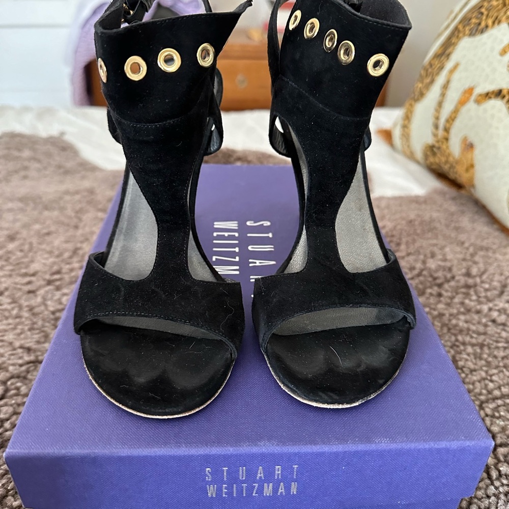 Stuart Weitzman “Frenchcuff” black suede heels